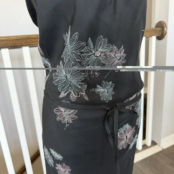 Vtg 90s Laura Ashley 100% Silk Black Embroidered Floral Dress Sz 6 Y2K Luxury - Picture 2 of 8